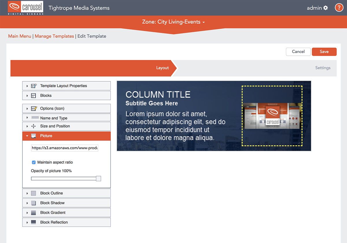 Carousel Digital Signage Templates URL Images